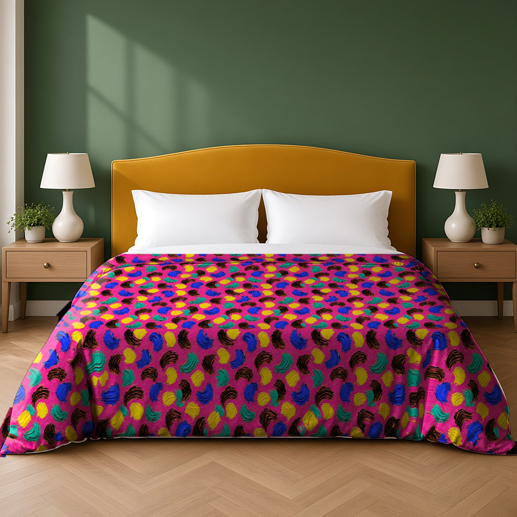 Impasto Swipe Field in Shock Pink palette on a duvet cover, example use of Ink Splash & Brushstroke Riot Seamless Pattern Prompt Pack