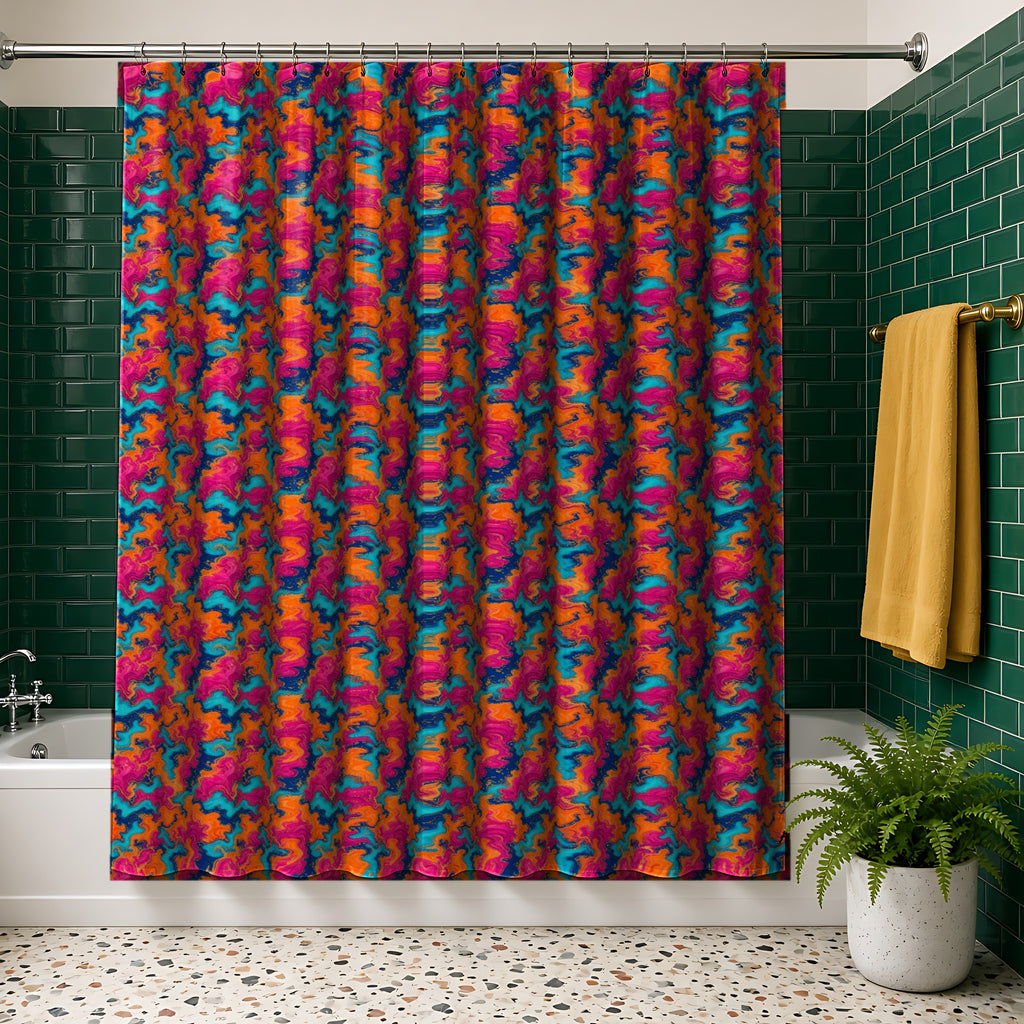 Jewel Ink Clouds in Berry Wash palette on a shower curtain, example use of Watercolour & Alcohol Ink Fluid Art Seamless Pattern Prompt Pack