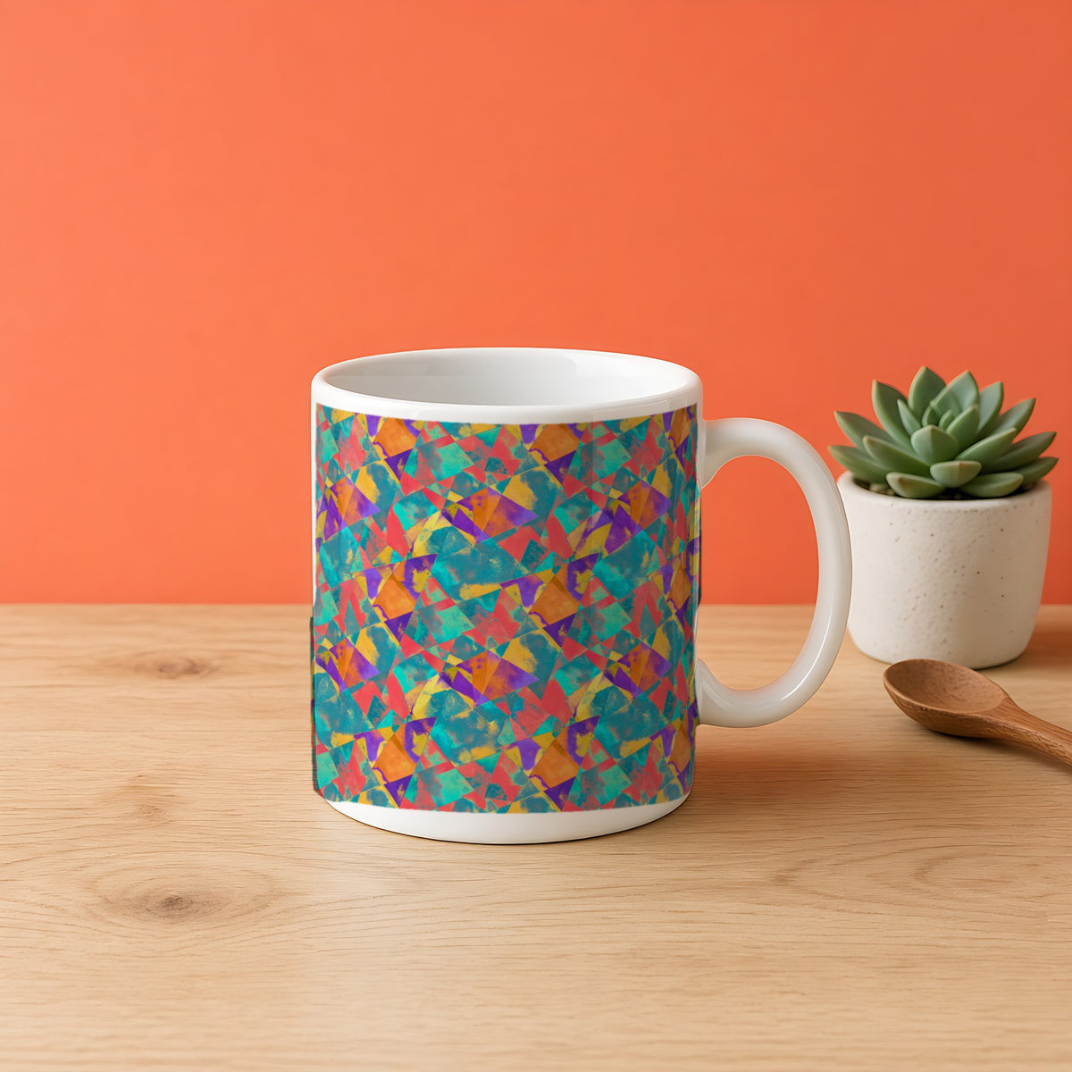 Layered Wash Shards in Lagoon Wash palette on a mug, example use of Watercolour & Alcohol Ink Fluid Art Seamless Pattern Prompt Pack