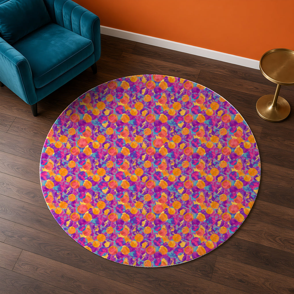 Glaze Circle Overlaps in Violet Dusk palette on a rug, example use of Watercolour & Alcohol Ink Fluid Art Seamless Pattern Prompt Pack