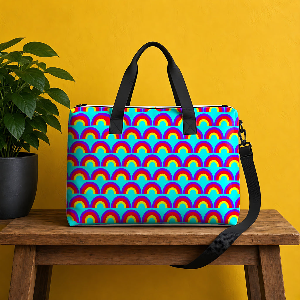 Chromatic Scallop Ripple in Chromatic Ripple palette on a tote bag, example use of Op-Art Brights Seamless Pattern Prompt Pack