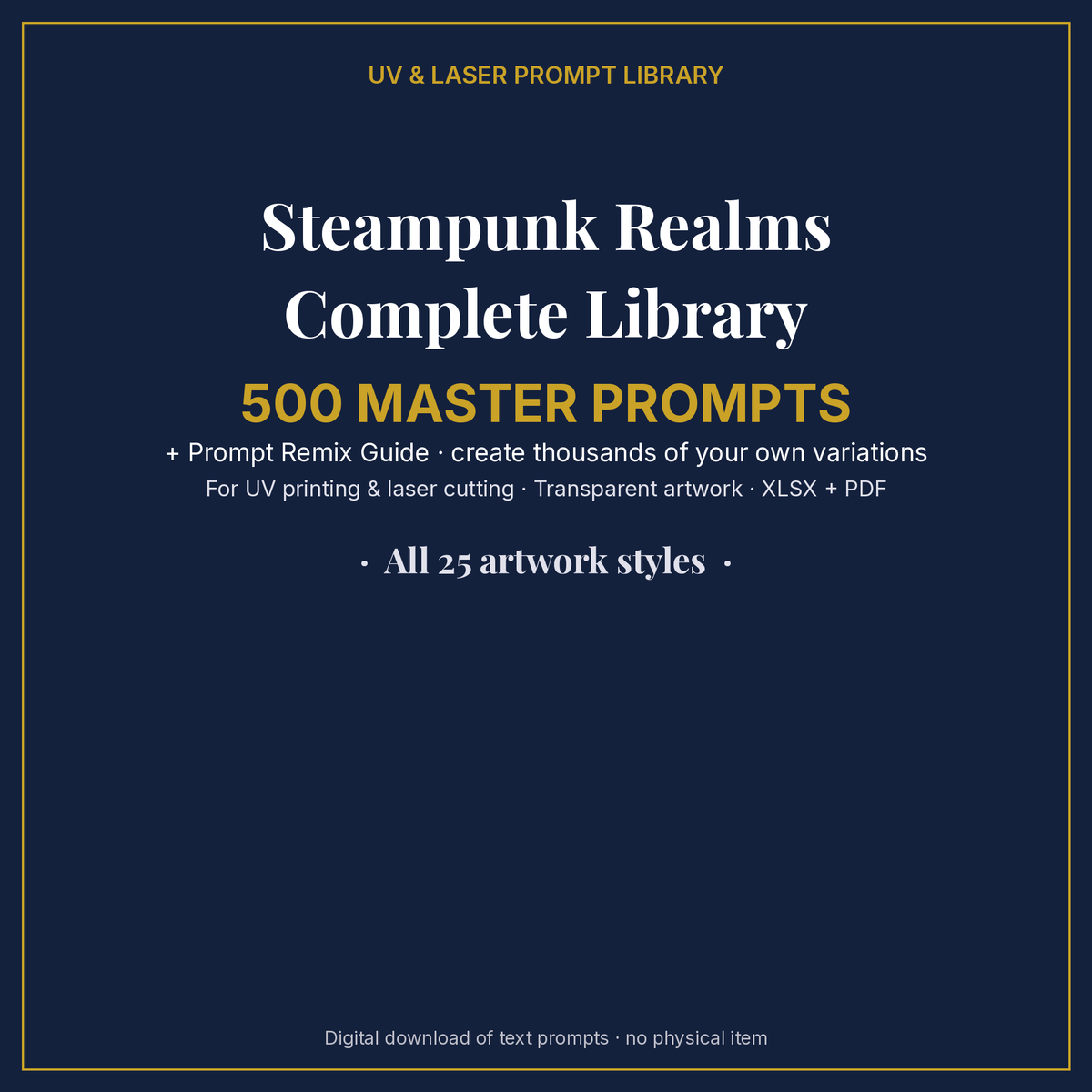 Cover: Steampunk Realms Complete Library, 500 master prompts + Prompt Remix Guide
