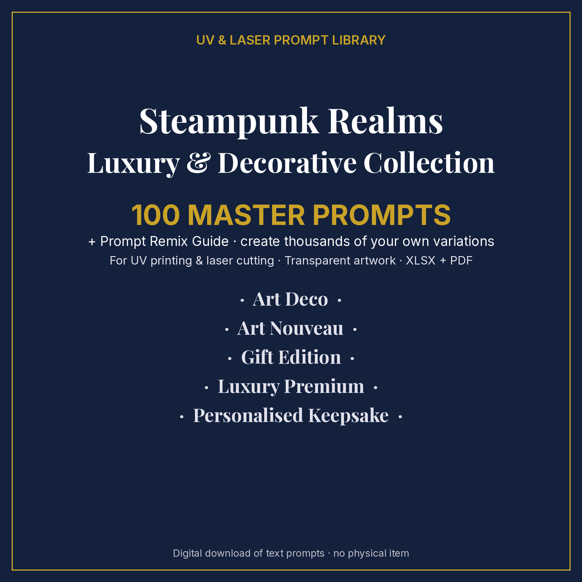 Cover: Steampunk Realms Luxury & Decorative Collection, 100 master prompts + Prompt Remix Guide