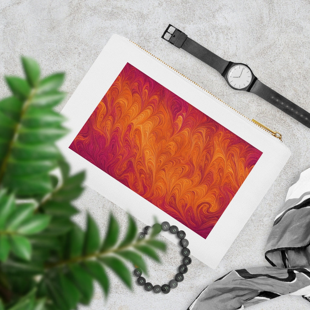Sunset Feather Marbling Canvas Cosmetic Bag – White