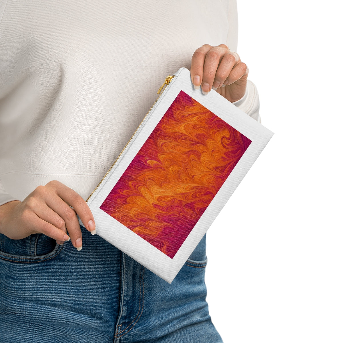 Sunset Feather Marbling Canvas Cosmetic Bag – White