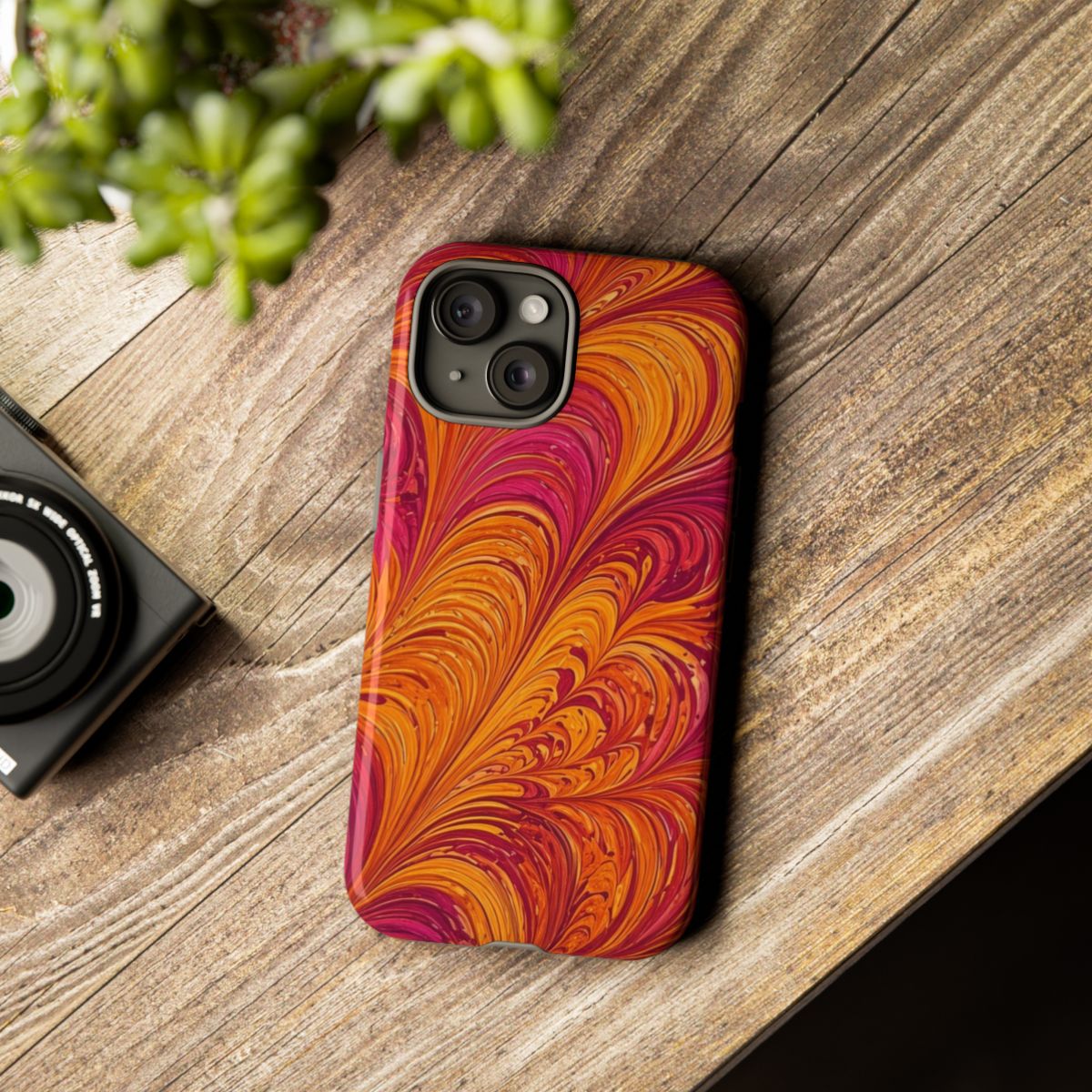 Sunset Feather Marbling Tough Phone Case – iPhone 15