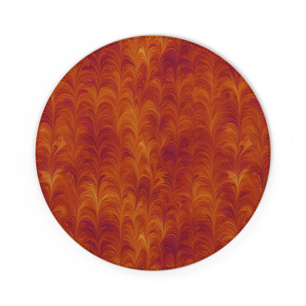Sunset Feather Marbling Vegan Leather Mouse Mat – 8.7 × 8.7 (Round)
