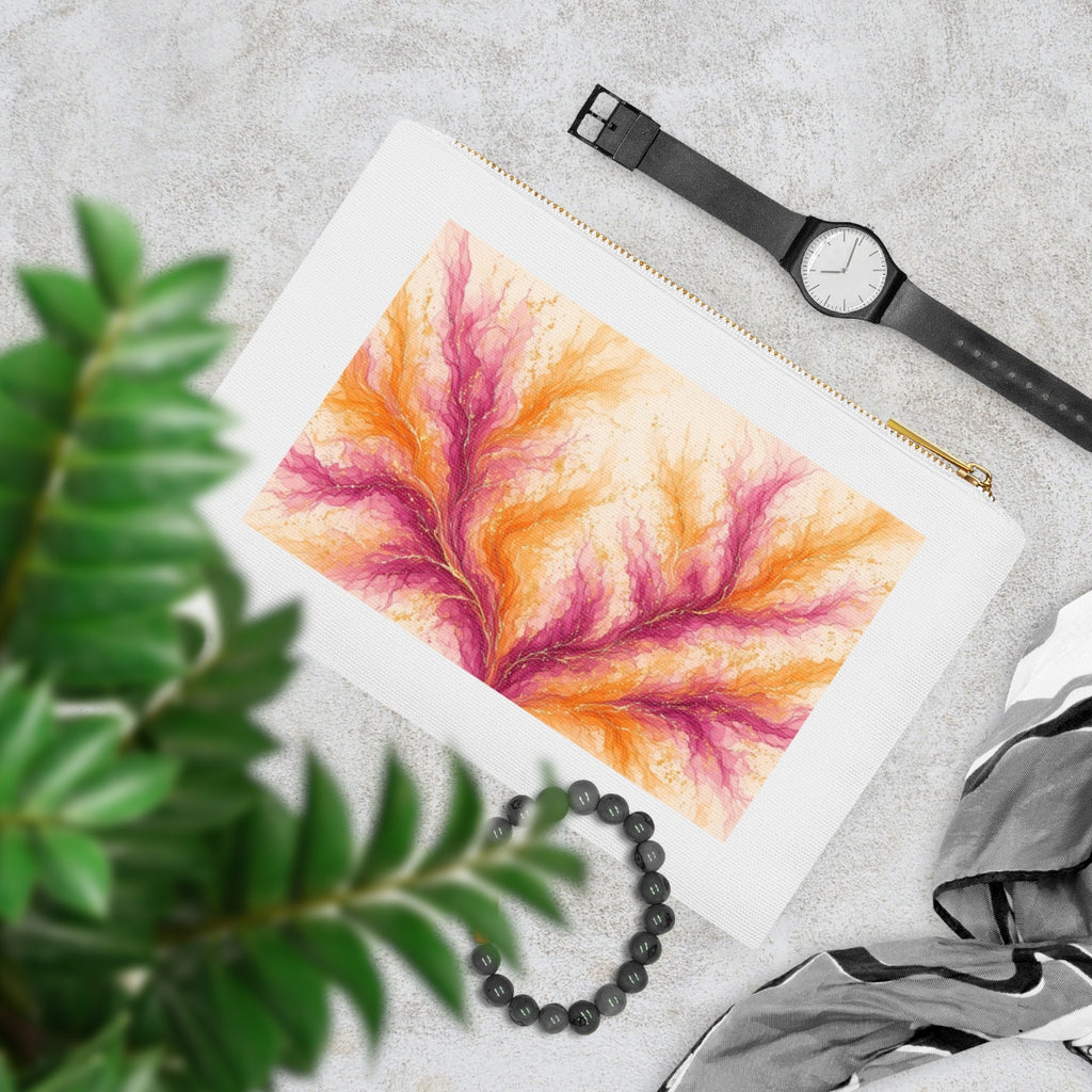 Sunset Ink Branches Canvas Cosmetic Bag – White