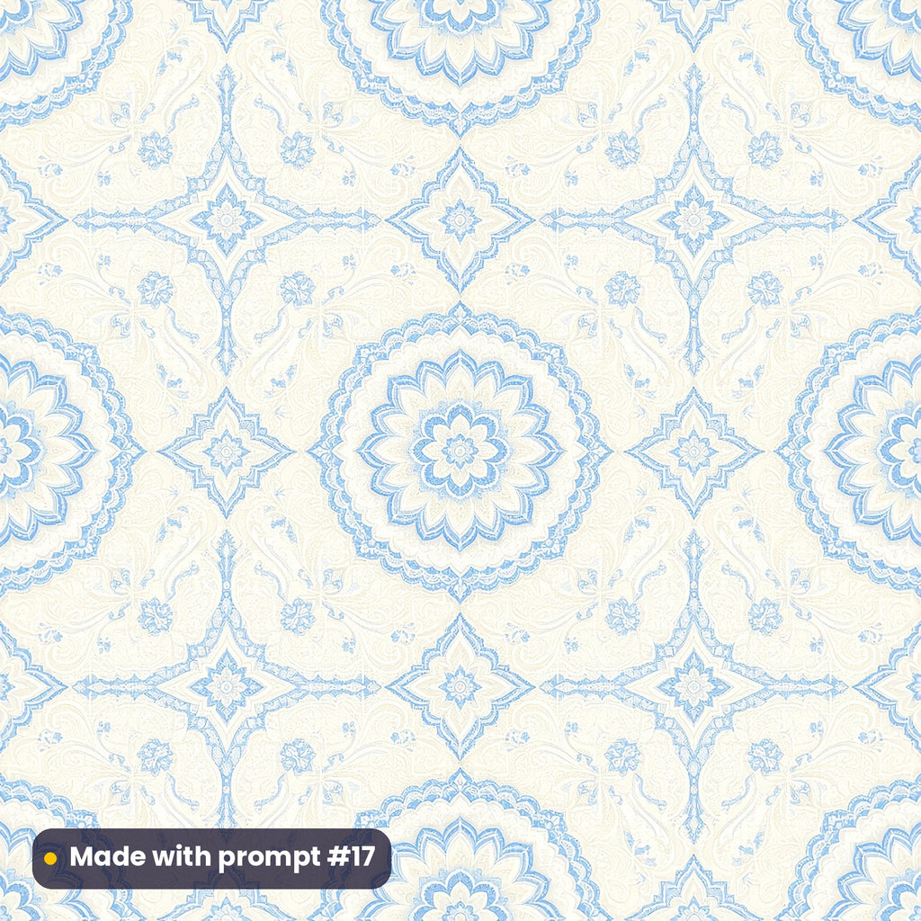 Heritage Ivory and Blue Lace Tile artwork for a square gift-box lid, made with prompt #17 from the Blue and White Heritage Tile Tableware Prompt Pack