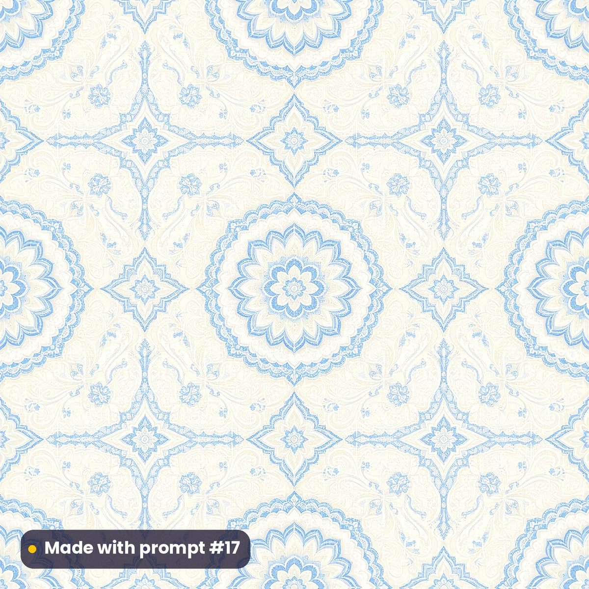 Heritage Ivory and Blue Lace Tile artwork for a square gift-box lid, made with prompt #17 from the Blue and White Heritage Tile Tableware Prompt Pack