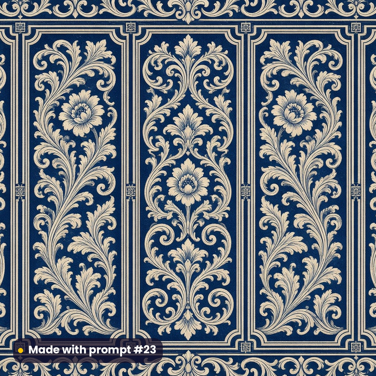 Heritage Indigo Scroll Panel tile artwork for a serving board, made with prompt #23 from the Blue and White Heritage Tile Tableware Prompt Pack