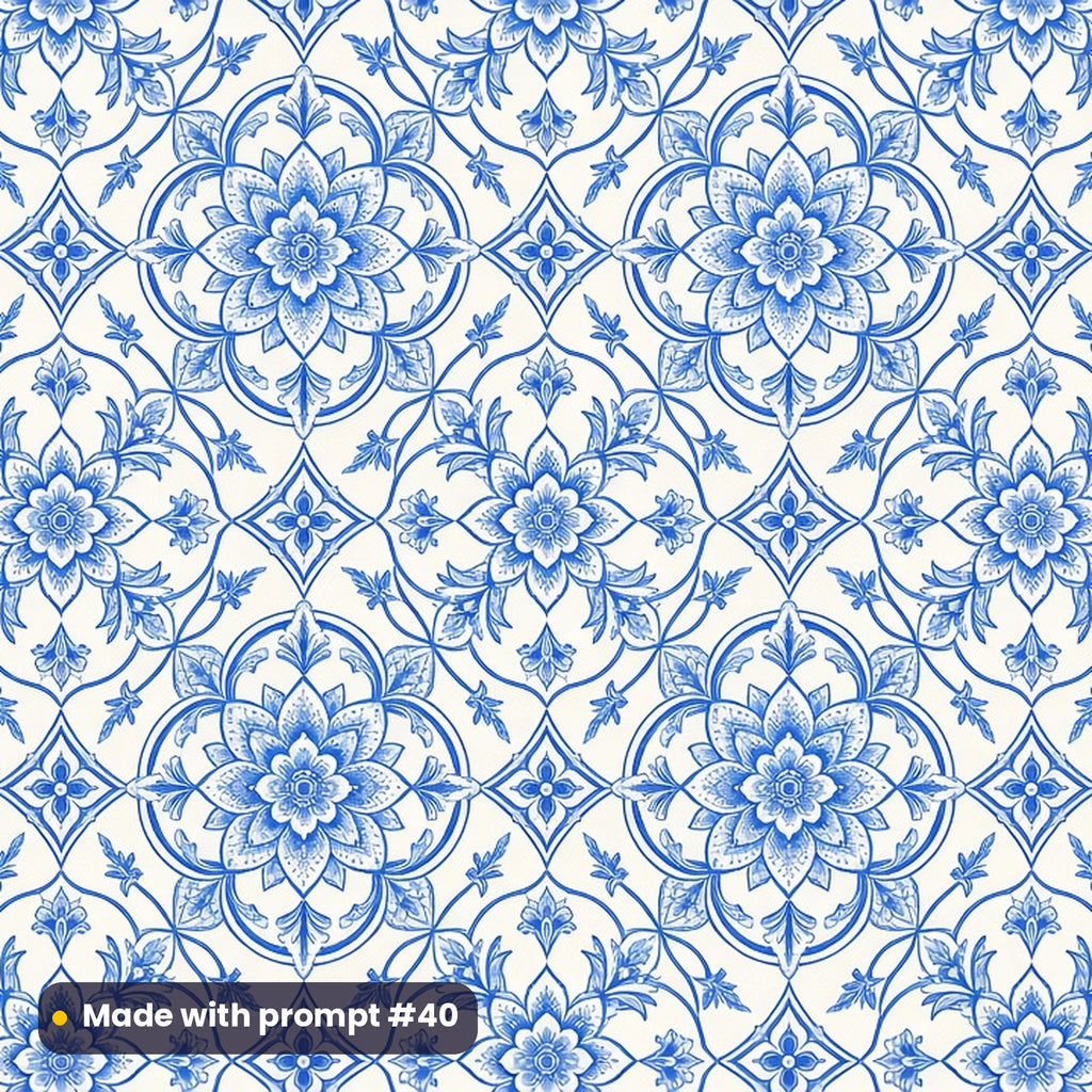Heritage Blue and White Floral Repeat tile artwork for a 5:3 serving tray, made with prompt #40 from the Blue and White Heritage Tile Tableware Prompt Pack