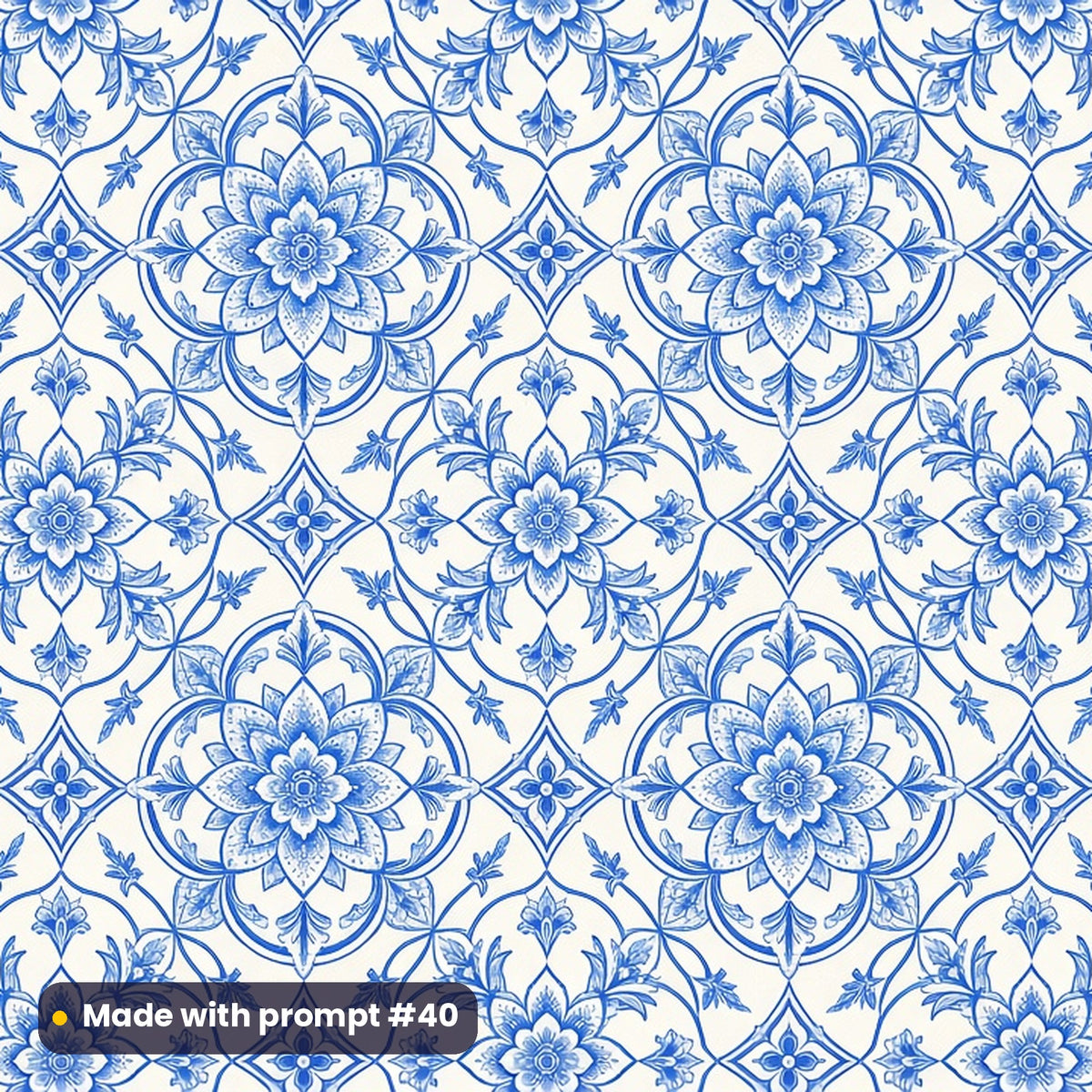 Heritage Blue and White Floral Repeat tile artwork for a 5:3 serving tray, made with prompt #40 from the Blue and White Heritage Tile Tableware Prompt Pack