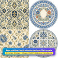 Sage and Blue Country Garden Heritage Tile Tableware Prompt Pack title card: English Manor Heritage Pattern (Square), Heritage Botanical Wreath Tile (Circular), Heritage Floral Lattice (3:2), Heritage Botanical Tile Grid (Circular), made with prompts #1, #6, #11, #14