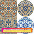 Cobalt and Ochre Artisan Mosaic Heritage Tile Tableware Prompt Pack title card: Heritage Grand Medallion Collection (Square), Heritage Starburst Mosaic (Circular), Heritage Rosette Tile Collection (3:2), Portuguese Coastal Heritage Tile (Circular), made with prompts #1, #6, #11, #14