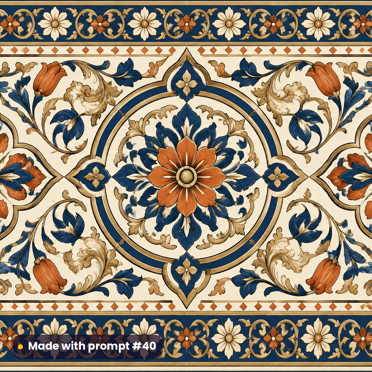 Signature Heritage Collection tile artwork for a 5:3 serving tray, made with prompt #40 from the Cobalt and Ochre Artisan Mosaic Heritage Tile Tableware Prompt Pack
