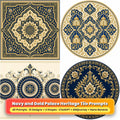 Navy and Gold Palace Heritage Tile Tableware Prompt Pack title card: Heritage Arabesque Navy and Gold (Square), Blue and Gold Palace Heritage (Circular), Heritage Navy Rosette Luxe (3:2), Heritage Gold Leaf Ornament (Circular), made with prompts #1, #6, #11, #14