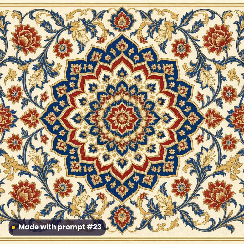 Persian Garden Medallion tile artwork for a serving board, made with prompt #23 from the Navy and Gold Palace Heritage Tile Tableware Prompt Pack