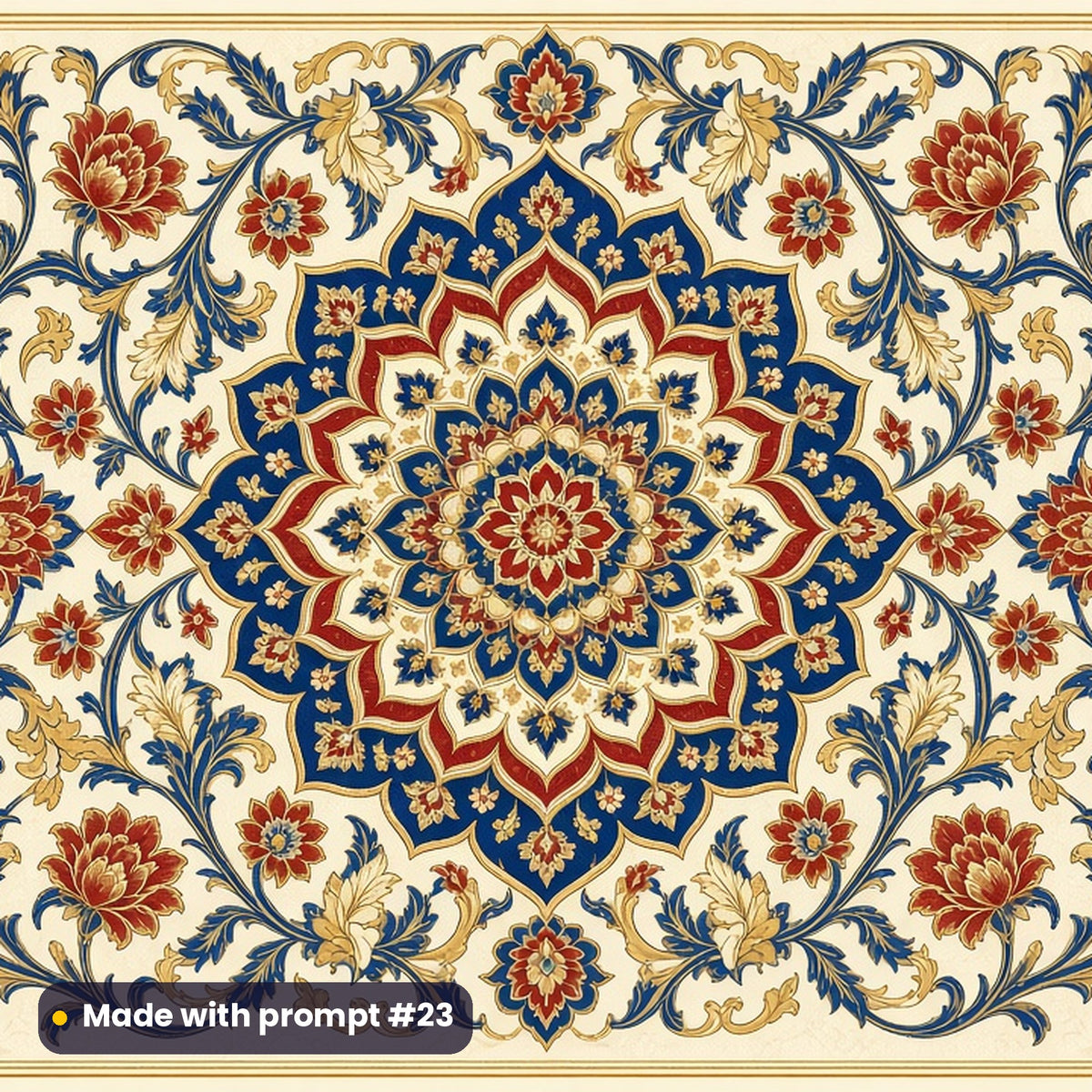 Persian Garden Medallion tile artwork for a serving board, made with prompt #23 from the Navy and Gold Palace Heritage Tile Tableware Prompt Pack