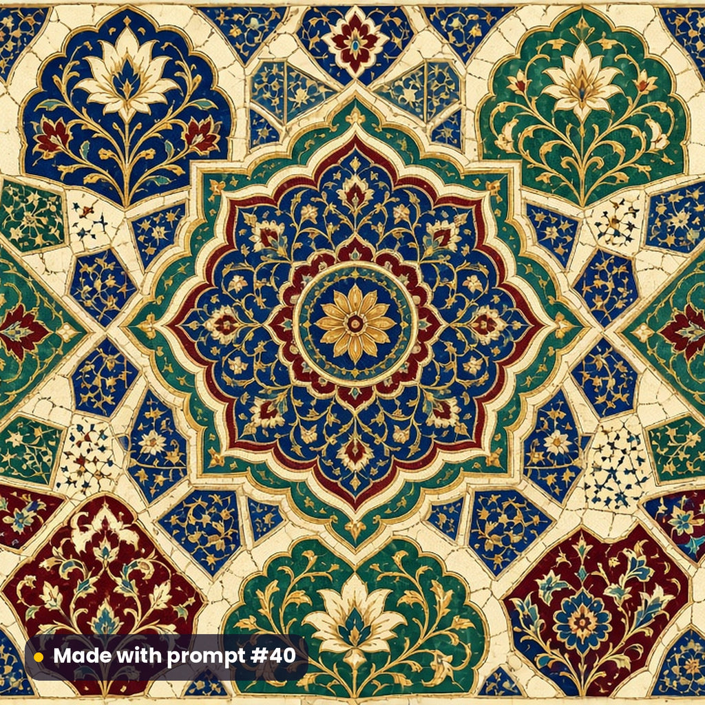 Jewel Heritage Mosaic tile artwork for a 5:3 serving tray, made with prompt #40 from the Navy and Gold Palace Heritage Tile Tableware Prompt Pack