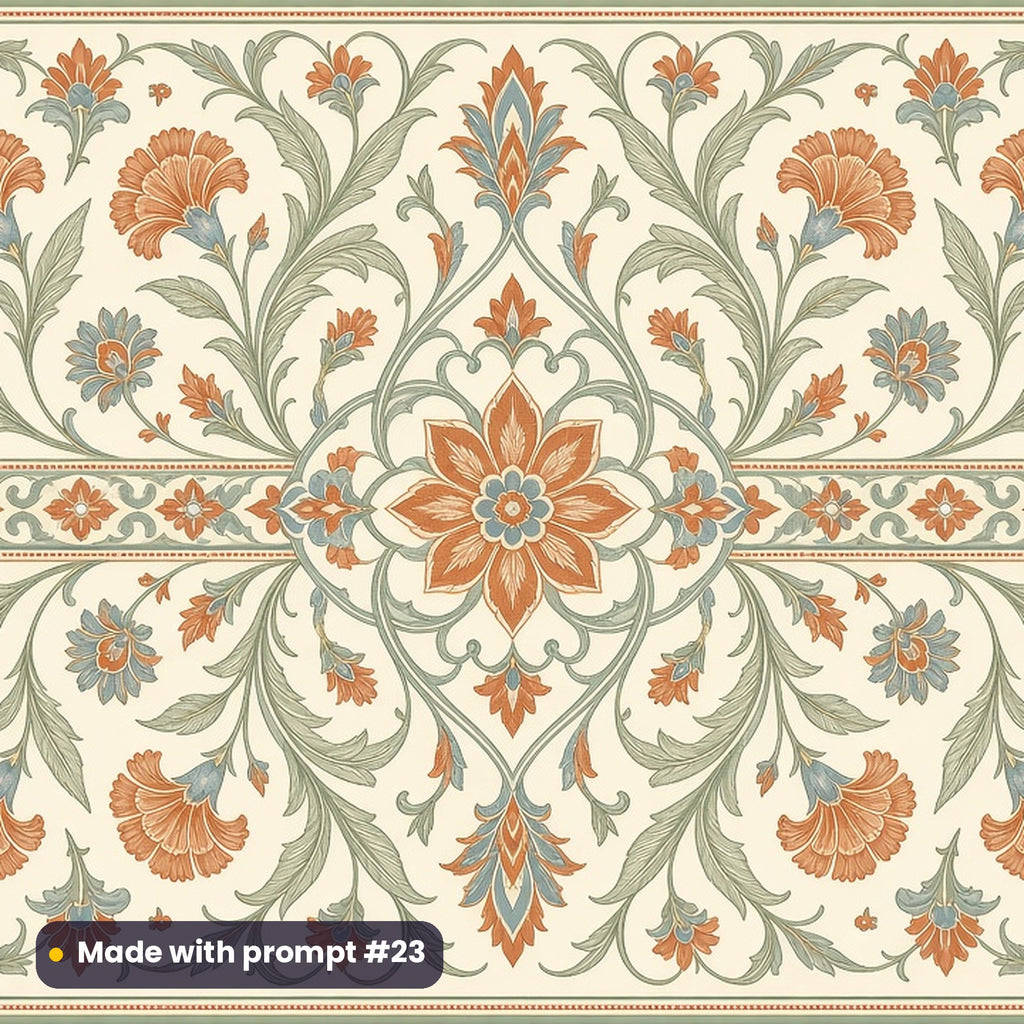 Sage and Terracotta Heritage Floral tile artwork for a serving board, made with prompt #23 from the Mediterranean Terracotta Heritage Tile Tableware Prompt Pack