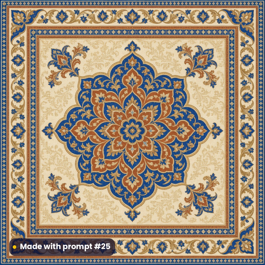 Heritage Cobalt and Clay Borderwork tile artwork for a square slate coaster, made with prompt #25 from the Mediterranean Terracotta Heritage Tile Tableware Prompt Pack