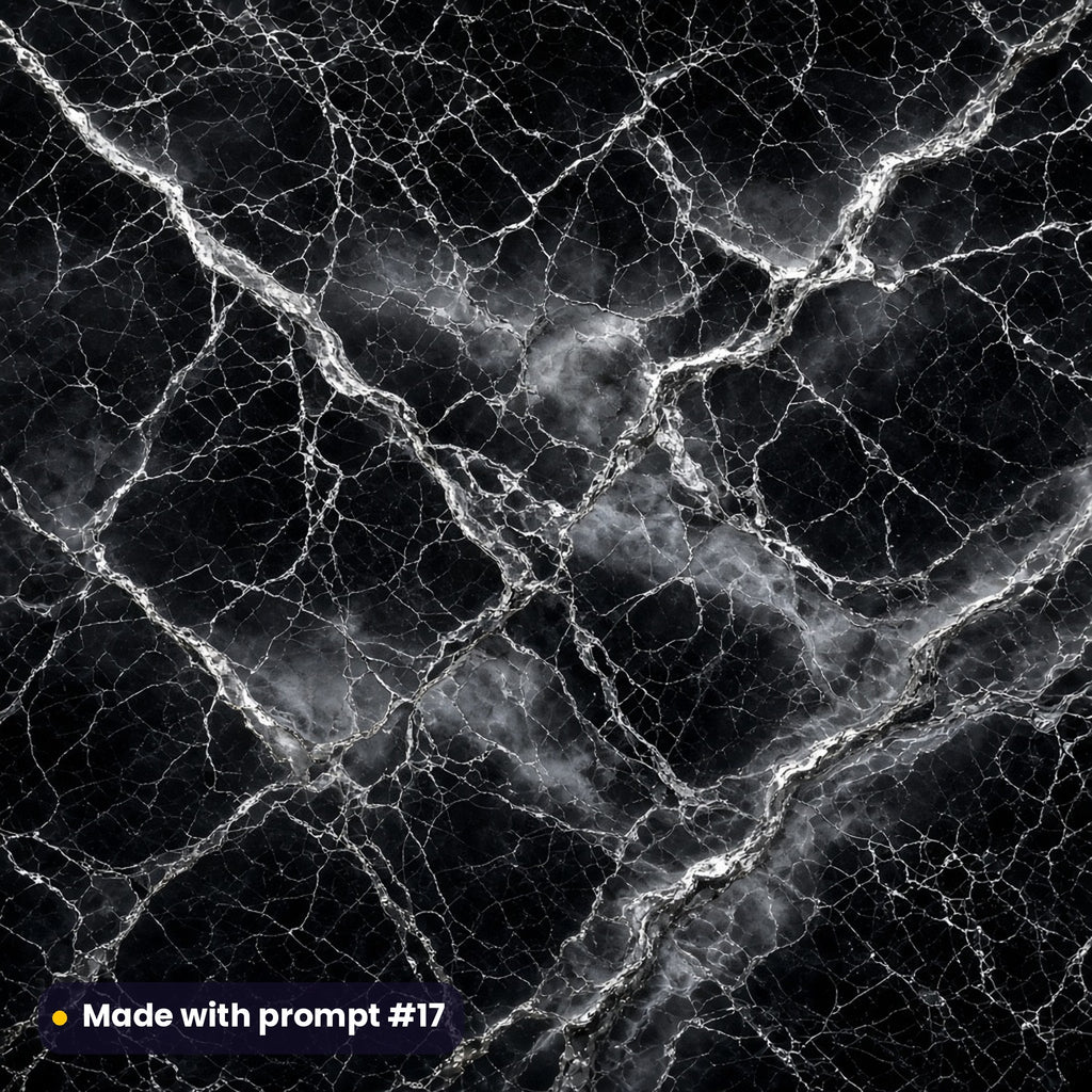 Onyx Black and Silver Marble artwork for a square gift-box lid, made with prompt #17 from the Dark Luxe Marble Tableware Prompt Pack