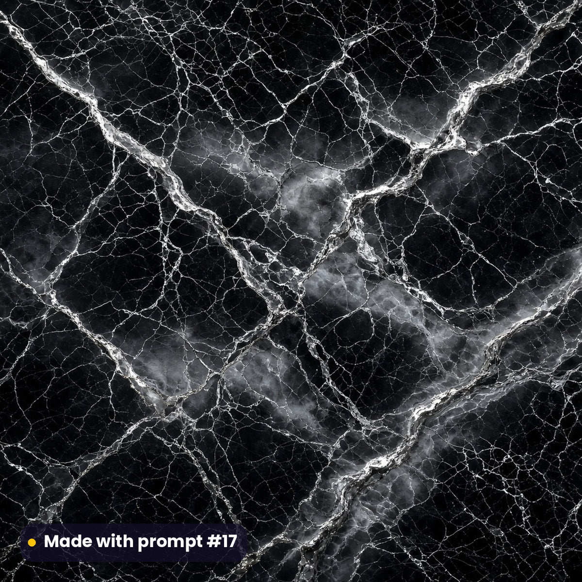 Onyx Black and Silver Marble artwork for a square gift-box lid, made with prompt #17 from the Dark Luxe Marble Tableware Prompt Pack