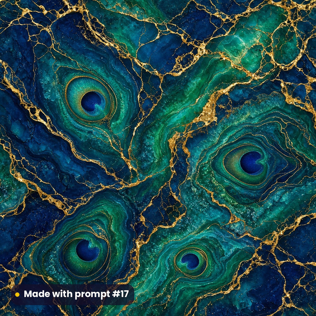 Peacock Blue-Green Marble artwork for a square gift-box lid, made with prompt #17 from the Jewel-Tone Gemstone Marble Tableware Prompt Pack
