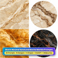 Warm Neutral Sand and Mocha Marble Tableware Prompt Pack title card: Warm Sand Marble (Square), Cappuccino Cream Marble (Circular), Golden Honey Marble (3:2), Charcoal Copper Storm Marble (Circular), made with prompts #1, #6, #11, #14