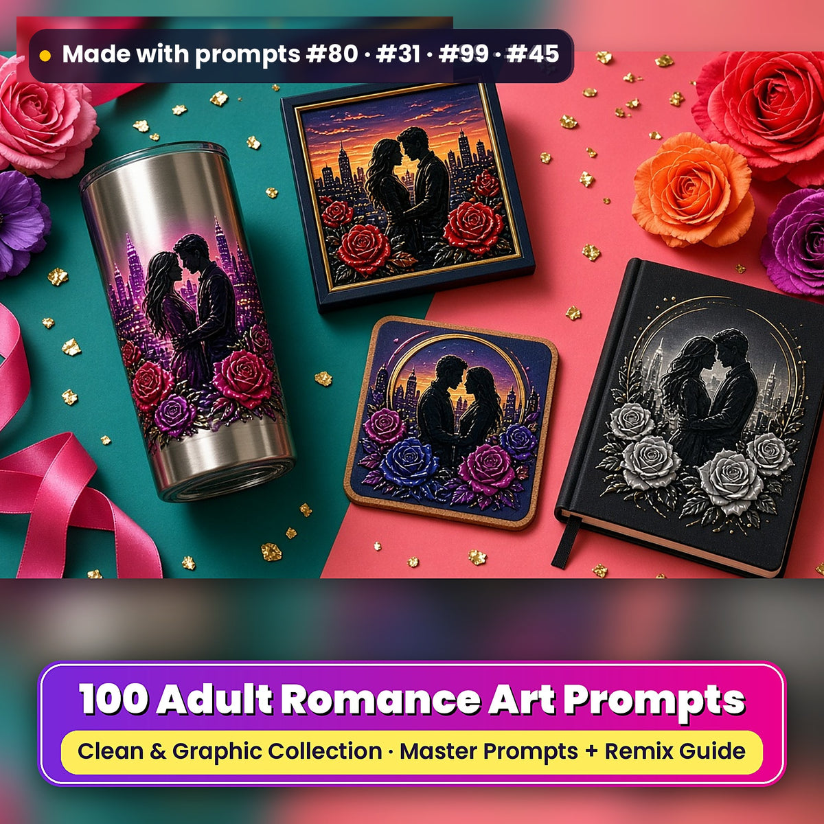 Adult Romance, Clean & Graphic Collection: Made with prompts #80 · #31 · #99 · #45 – realistic UV-printed mockup