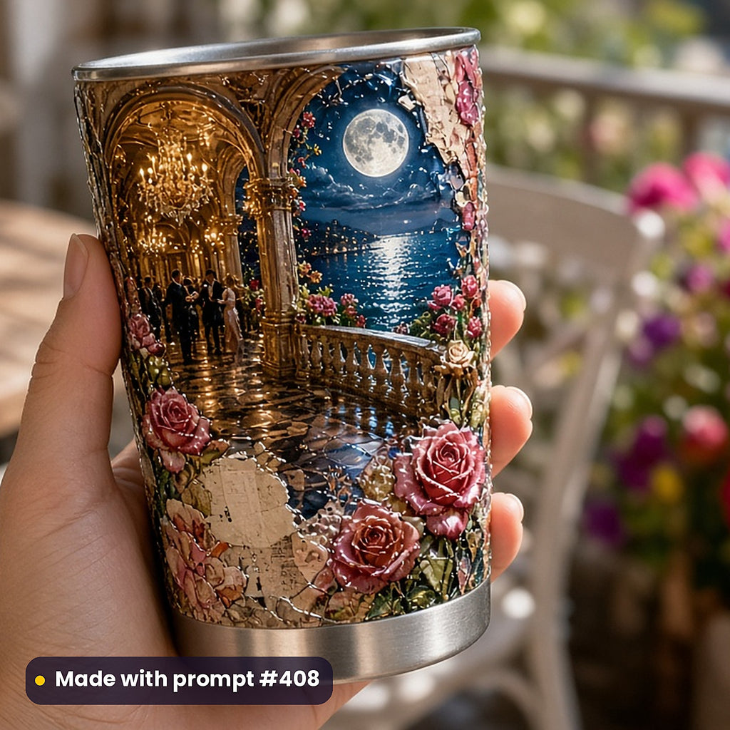 500 Romance Art Prompts Library: Made with prompt #408 – realistic UV-printed mockup (Grand Interior)