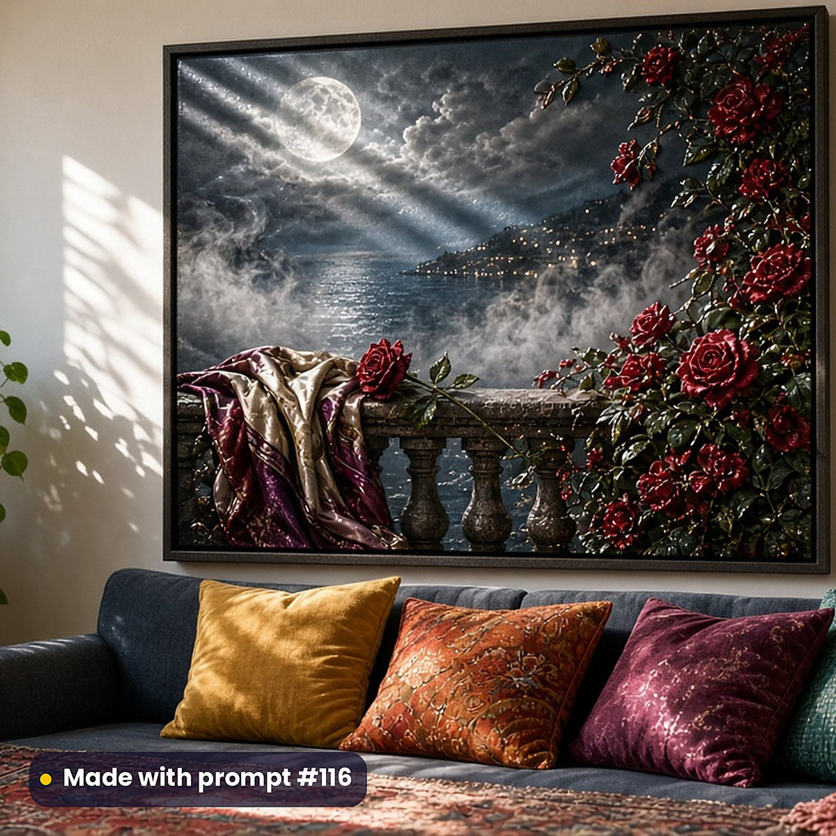 500 Romance Art Prompts Library: Made with prompt #116 – realistic UV-printed mockup (Mist and Memory)