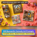 500 Rom-Com Art Prompts Library: Made with prompts #426 · #473 · #100 · #270 – realistic UV-printed mockup