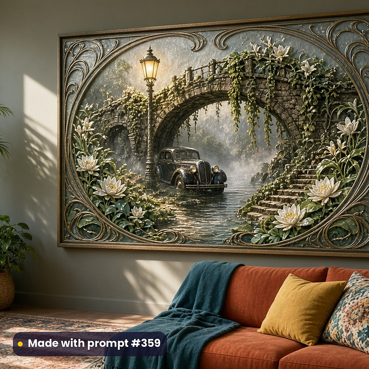 500 Crime Thriller Art Prompts Library: Made with prompt #359 – realistic UV-printed mockup (Ruins and Discovery)