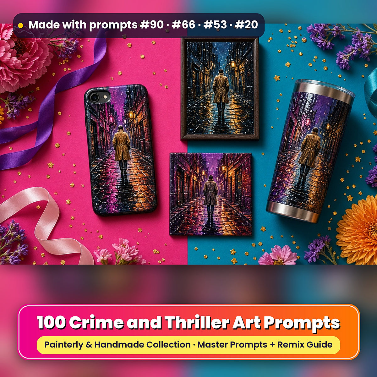 Crime and Thriller, Painterly & Handmade Collection: realistic UV-printed mockup, made with prompts #90 · #66 · #53 · #20