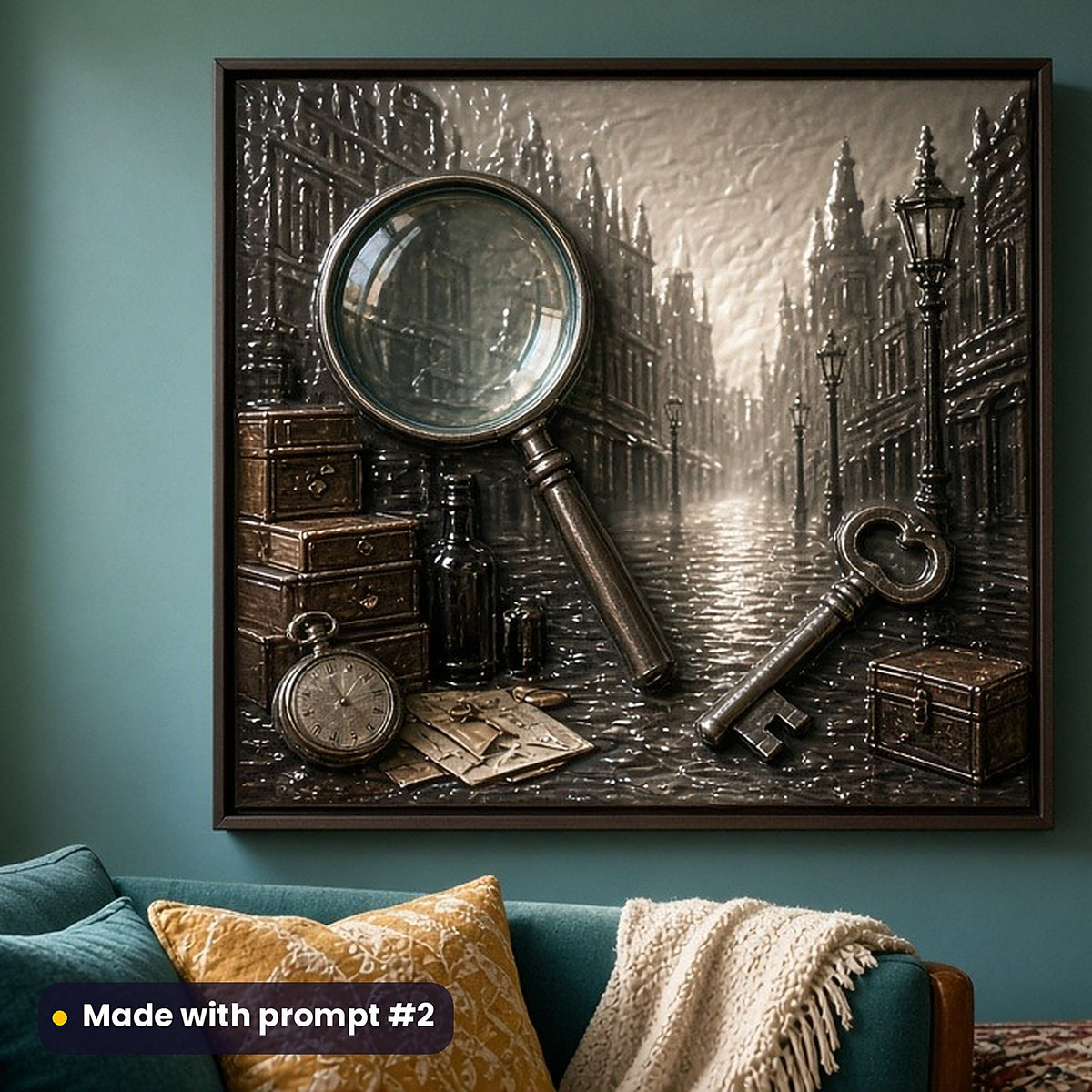 Mystery and Detective, Clean & Graphic Collection: Made with prompt #2 – realistic UV-printed mockup