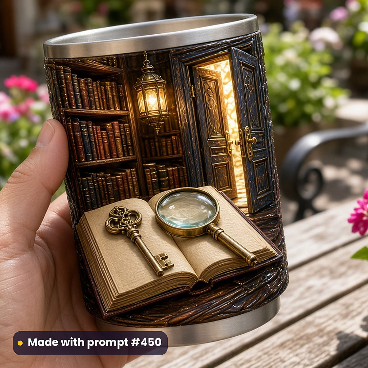 500 Mystery Detective Art Prompts Library: Made with prompt #450 – realistic UV-printed mockup (Close-Up Relic)