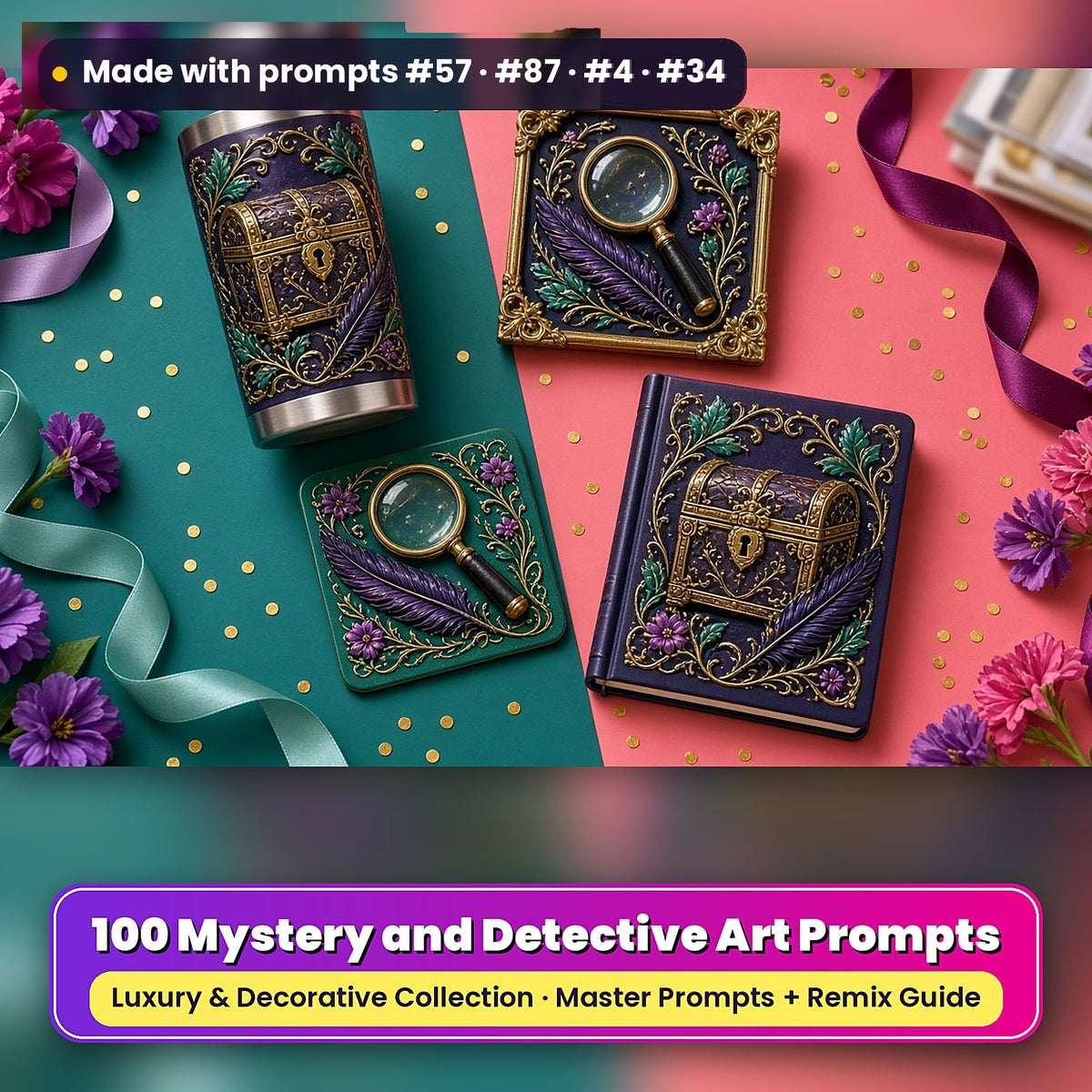 Mystery and Detective, Luxury & Decorative Collection: Made with prompts #57 · #87 · #4 · #34 – realistic UV-printed mockup