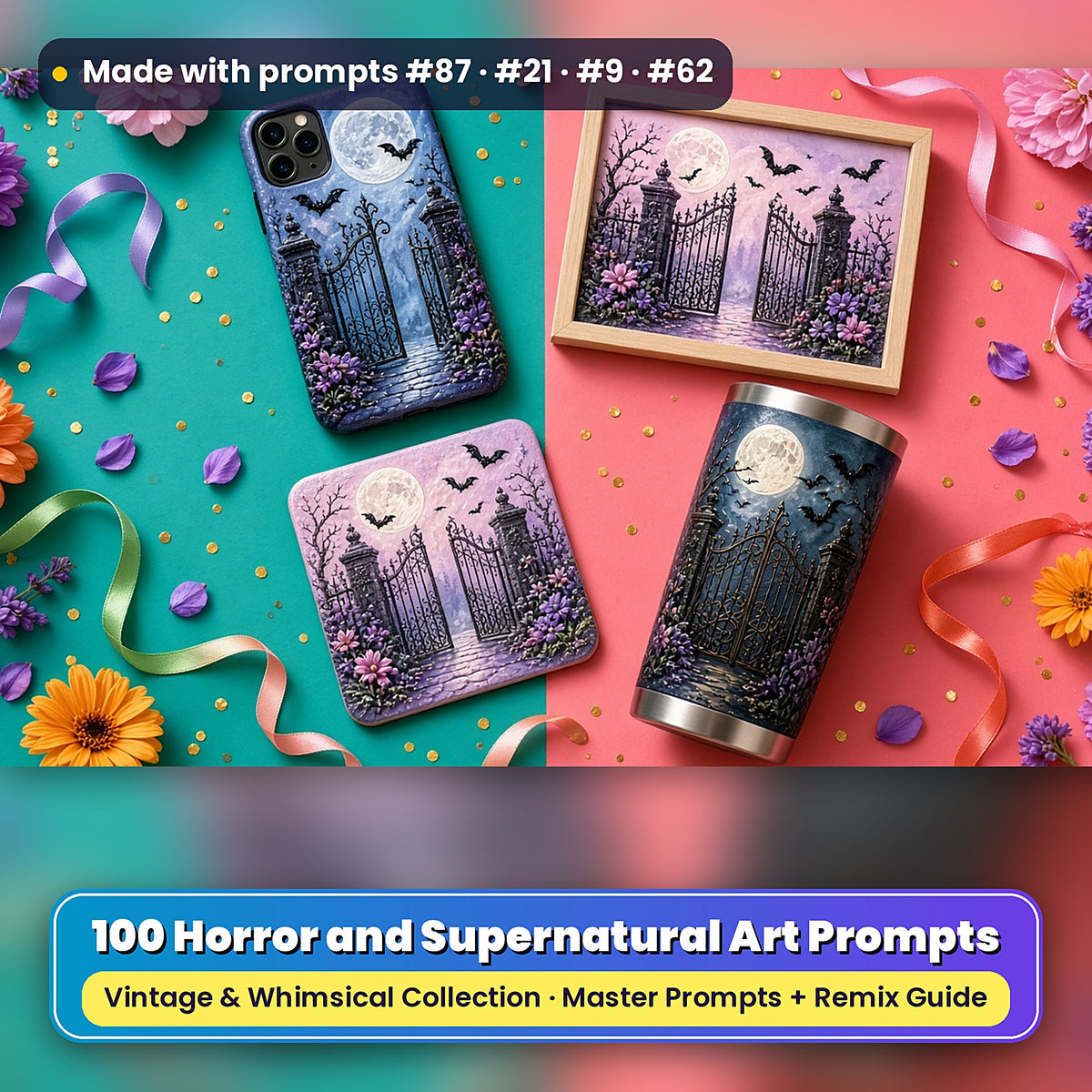 Horror and Supernatural, Vintage & Whimsical Collection: realistic UV-printed mockup, made with prompts #87 · #21 · #9 · #62