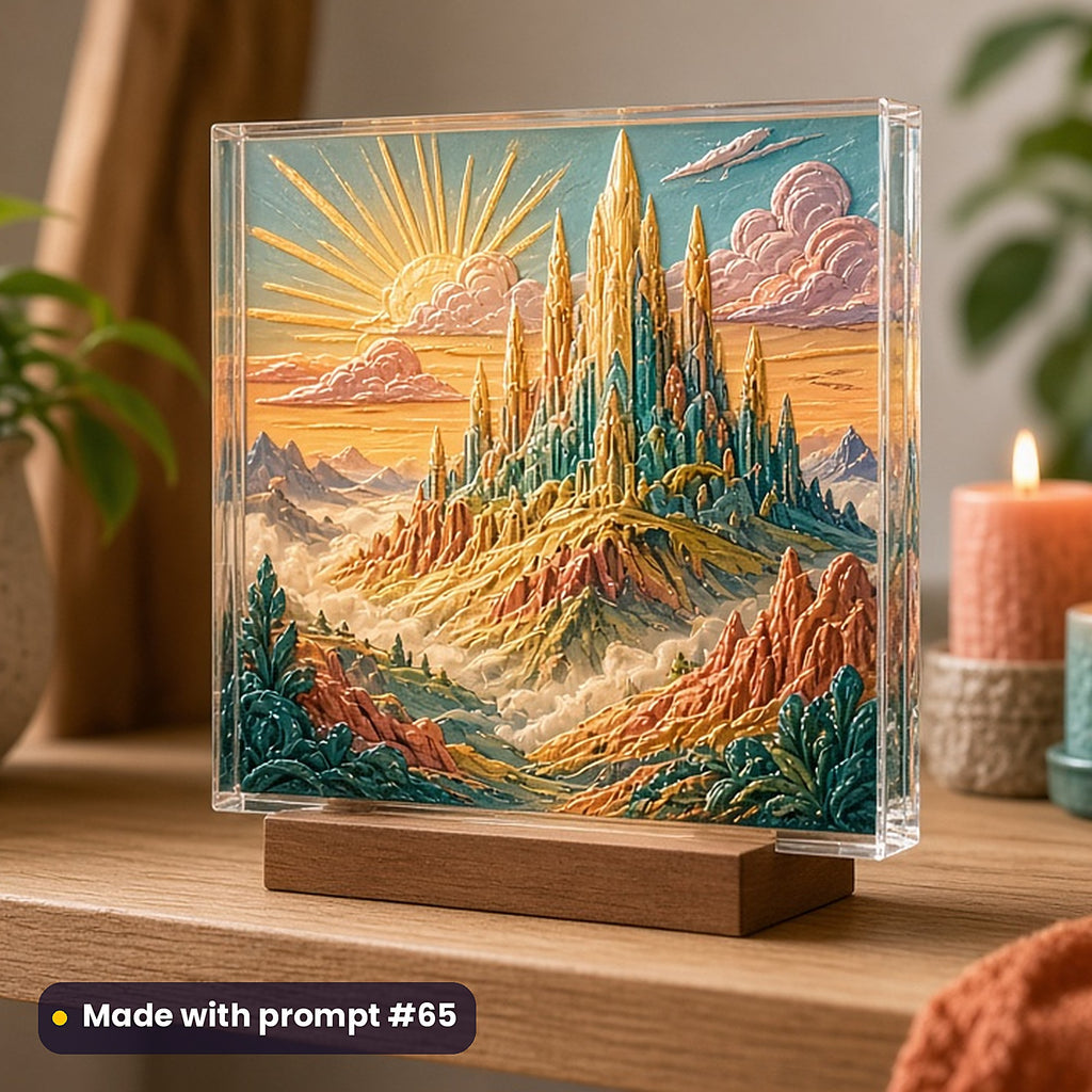 500 Fantasy Art Prompts Library: Made with prompt #65 – realistic UV-printed mockup (Vintage Retro — Golden Hour)