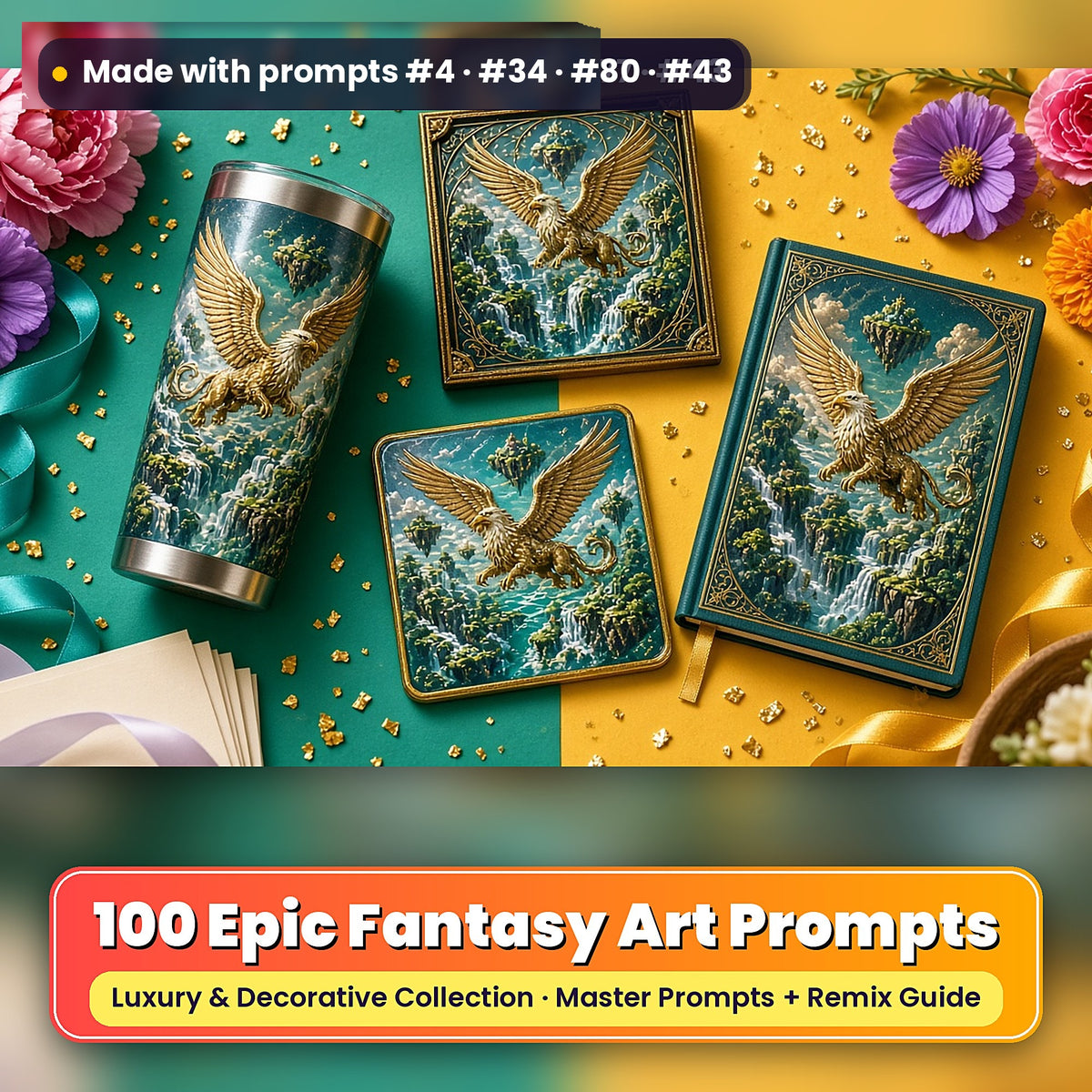 Epic Fantasy, Luxury & Decorative Collection: Made with prompts #4 · #34 · #80 · #43 – realistic UV-printed mockup
