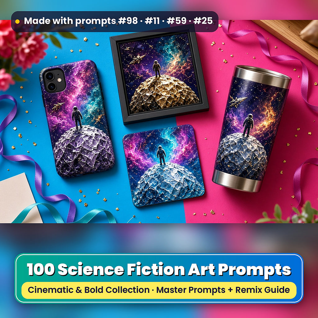 Science Fiction, Cinematic & Bold Collection: realistic UV-printed mockup, made with prompts #98 · #11 · #59 · #25