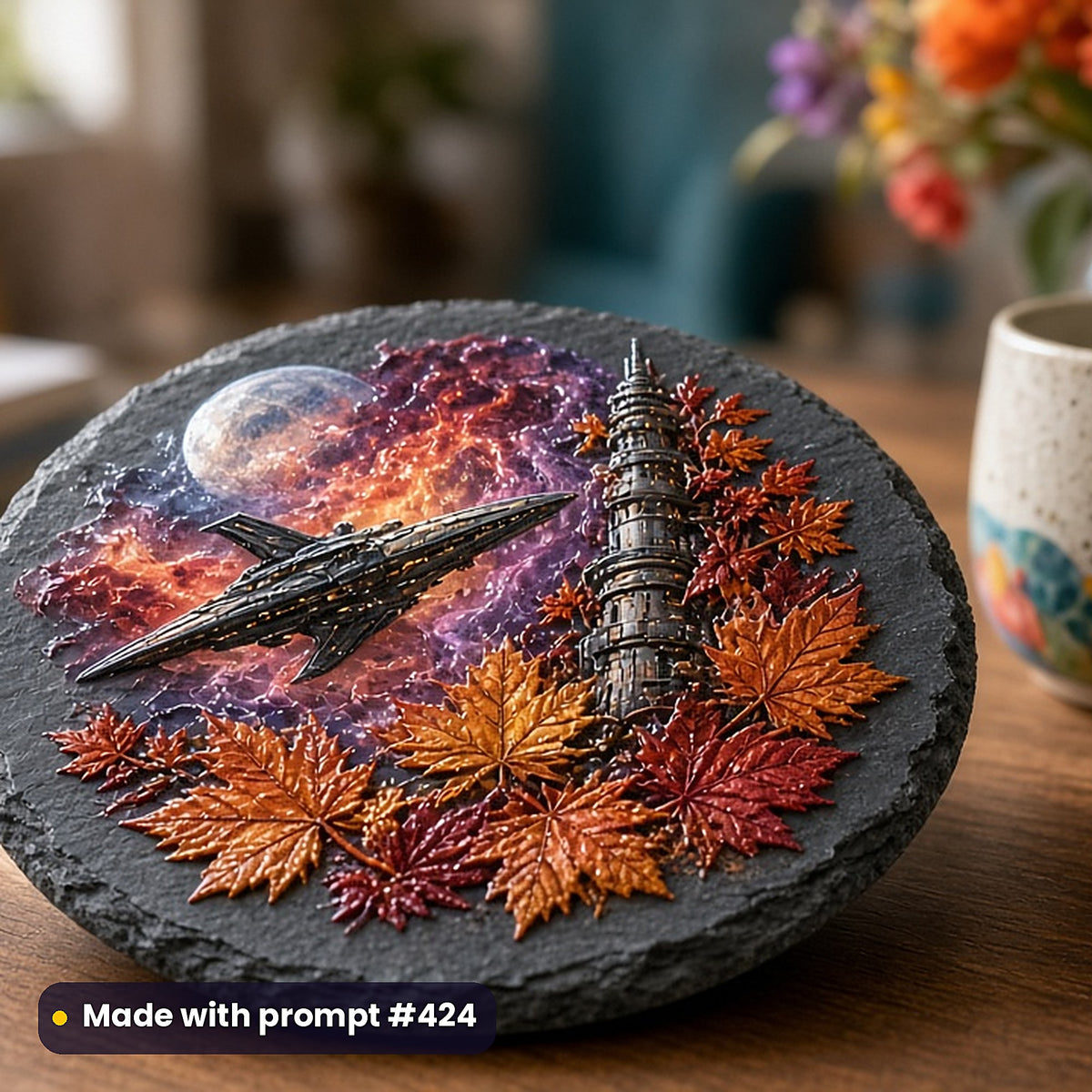 500 Sci-Fi Art Prompts Library: Made with prompt #424 – realistic UV-printed mockup (Seasonal Edition — Moonlit Scene)