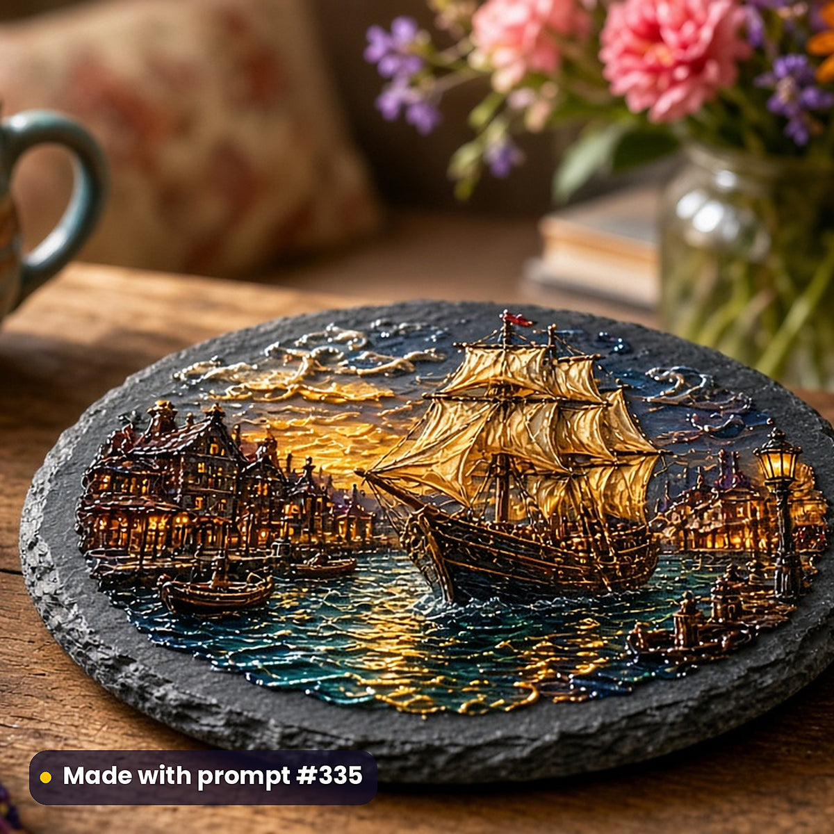 500 Historical Art Prompts Library: Made with prompt #335 – realistic UV-printed mockup (Oil Painting — Fire and Light)