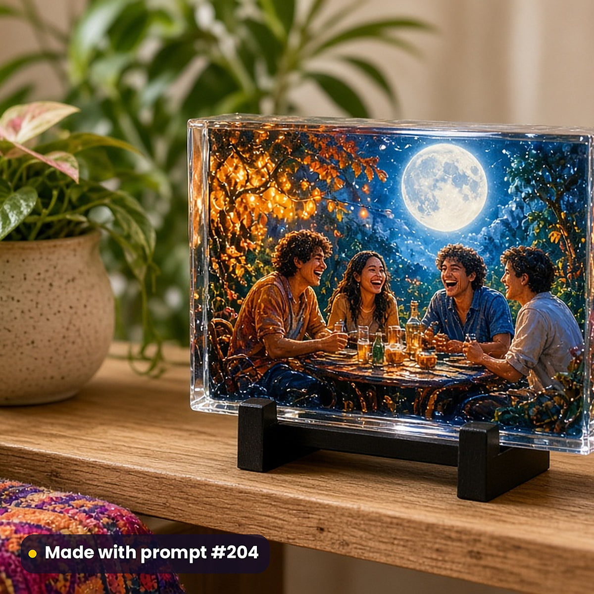 500 Women's Fiction Art Prompts Library: Made with prompt #204 – realistic UV-printed mockup (Cinematic Hero — Moonlit Scene)