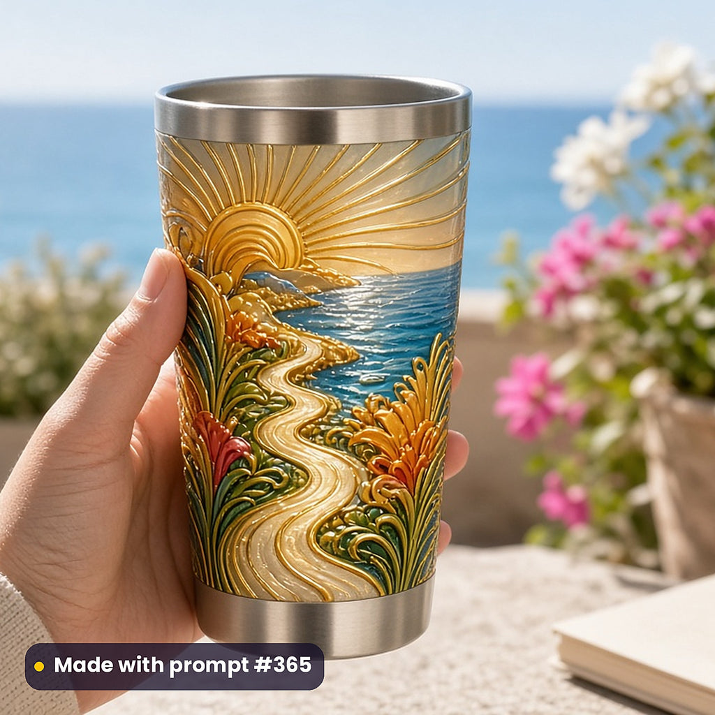500 Women's Fiction Art Prompts Library: Made with prompt #365 – realistic UV-printed mockup (Art Deco — Golden Hour)