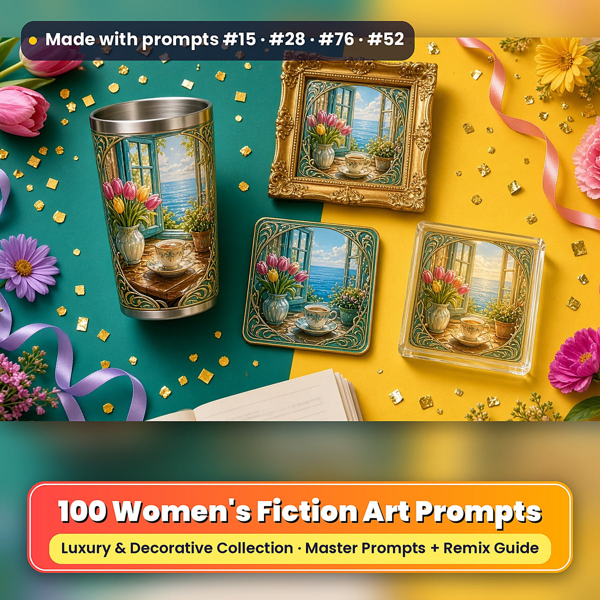 Women's Fiction, Luxury & Decorative Collection: Made with prompts #15 · #28 · #76 · #52 – realistic UV-printed mockup