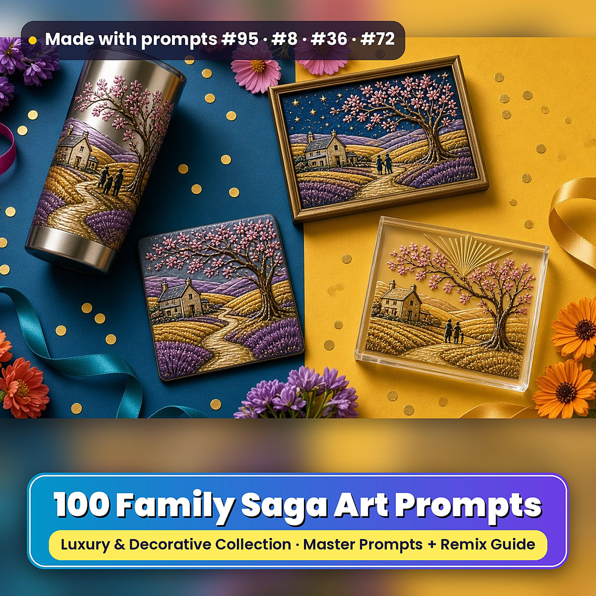 Family Saga, Luxury & Decorative Collection: Made with prompts #95 · #8 · #36 · #72 – realistic UV-printed mockup