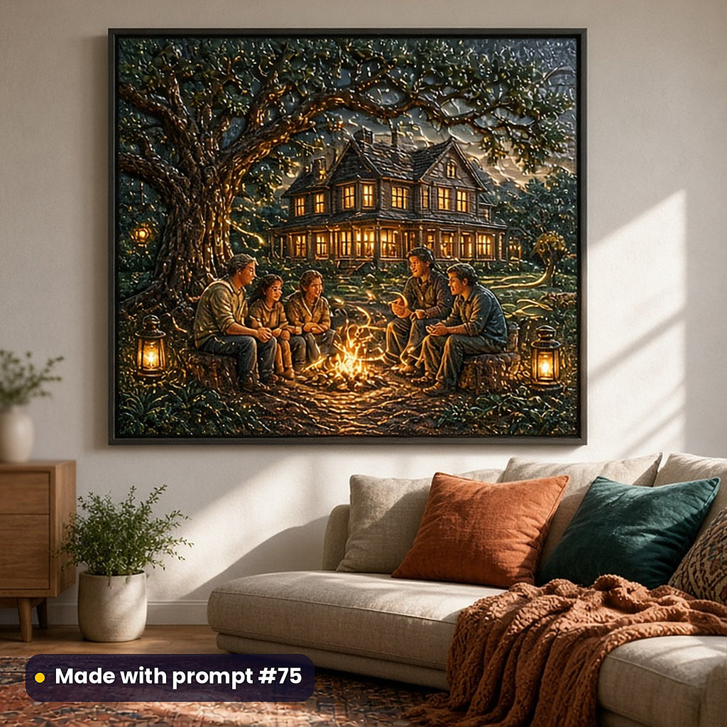 Family Saga, Painterly & Handmade Collection: realistic UV-printed mockup, made with prompt #75